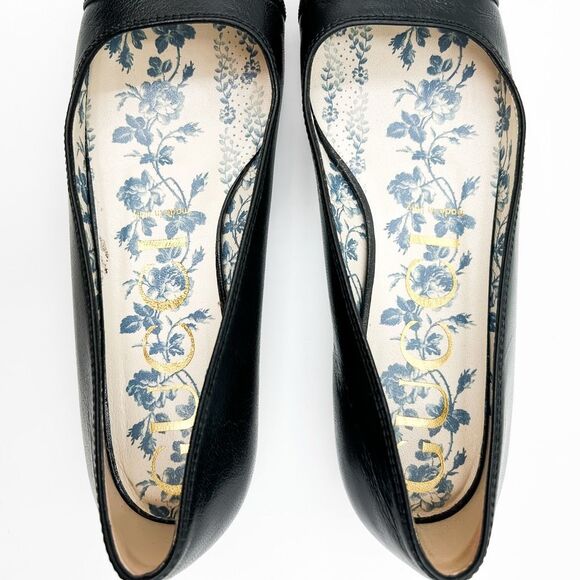 Gucci Hills GG Ballet Flat Black Cap Toe Double G Logo Leather 38, 8 - Picture 8 of 13